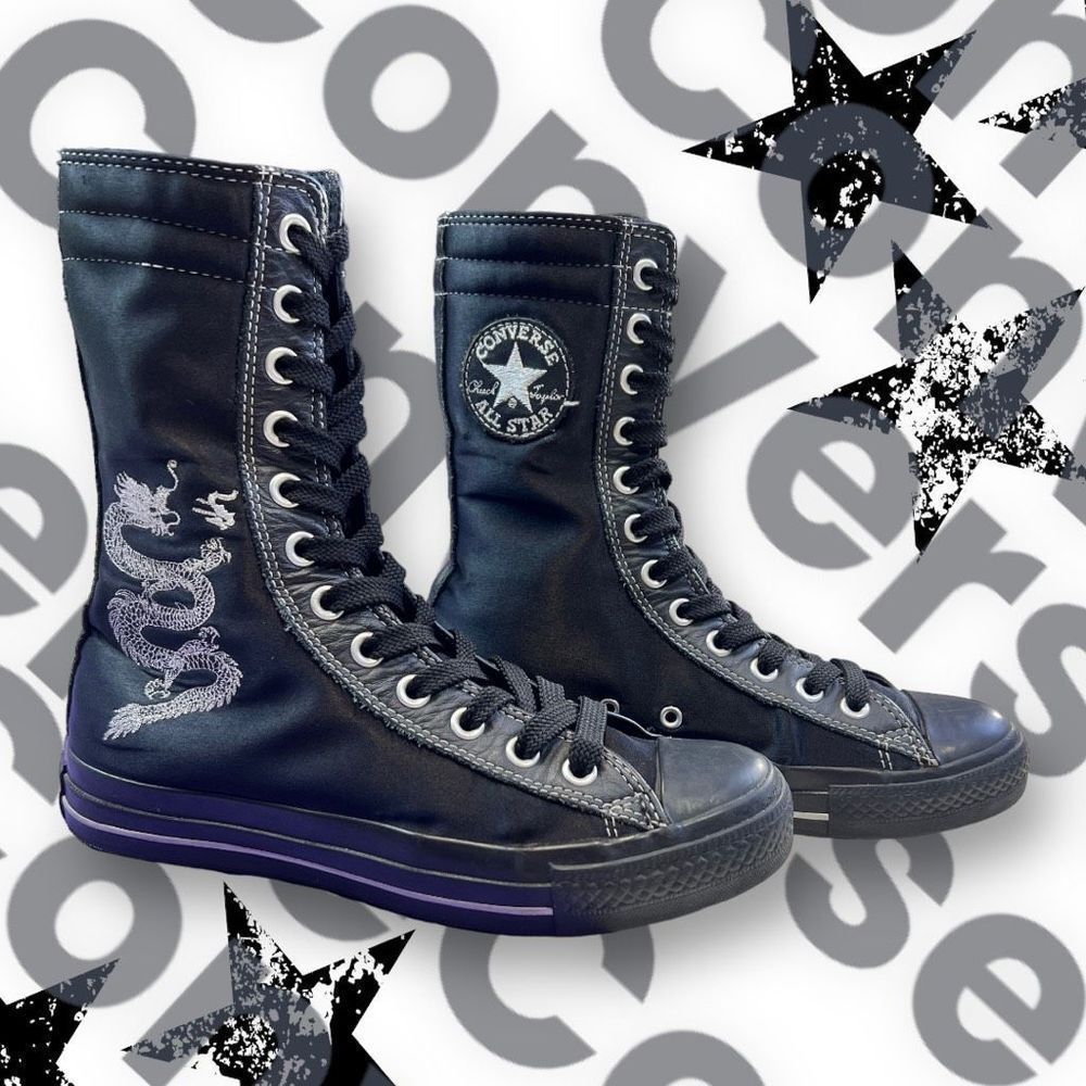 Converse All-Star Satin Chinese Dragon High Top Shoes Black Silver